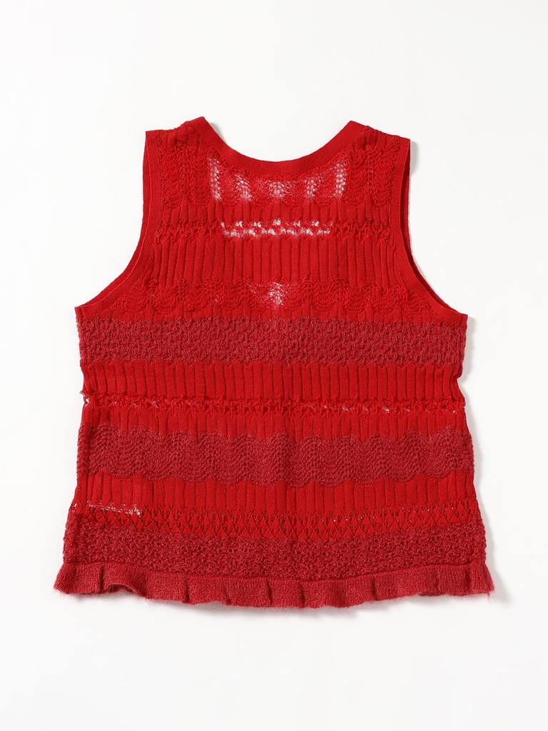 Ray Beams S/S Knit Vest, Striped Lace Knit Vest, Women's, Red, One Size