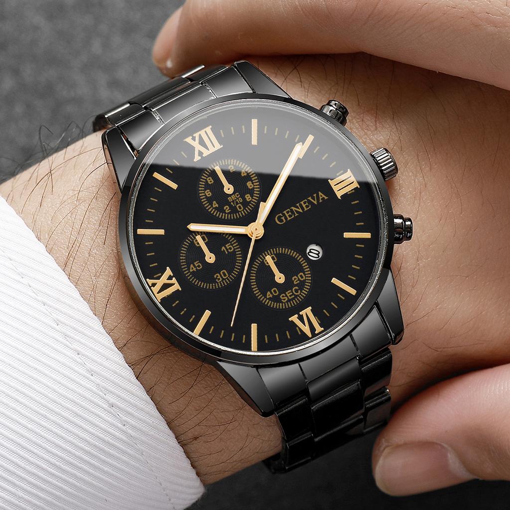 4pcs/set Men's Trendy Watch Bracelet Necklace Ring Set Hip Hop Style Casual Men's Cool Quartz Watch Set (No Box)