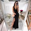 Women's Solid Color Sexy Slim Fit V-neck Sleeveless Slit Midi Dress  European American Style Casual Summer Dress for Outdoor Dating