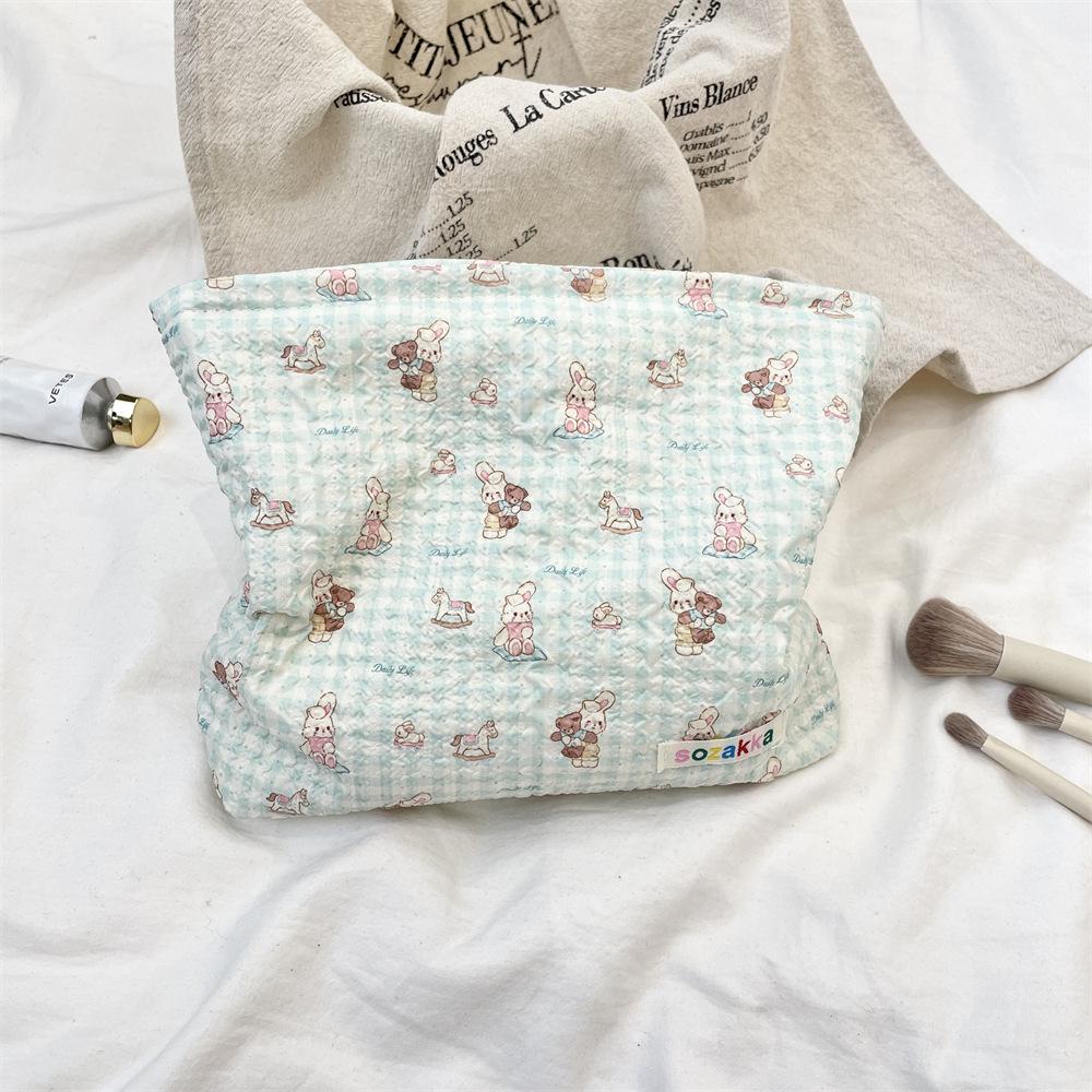 1pc Double-Sided Cartoon Pattern Cosmetic Bag Large Capacity Multifunctional Canvas Zipper Travel Storage Bag