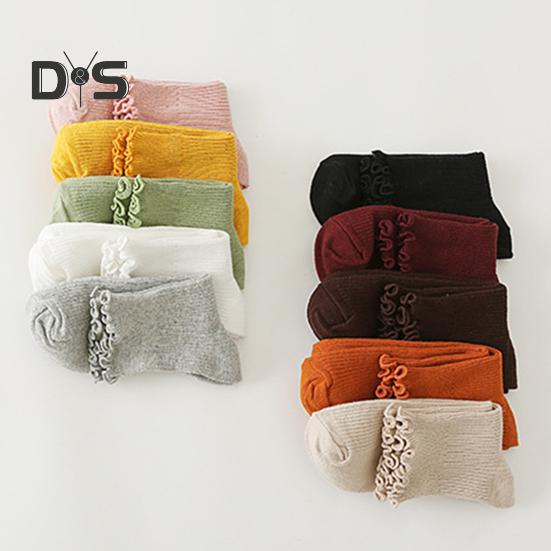 6 Pairs Women Socks Ruffle Edge Solid Color Anti-slip High Elasticity Ankle Length Low-cut Daily Sport Socks Great Gift for Mom Wife Daughter