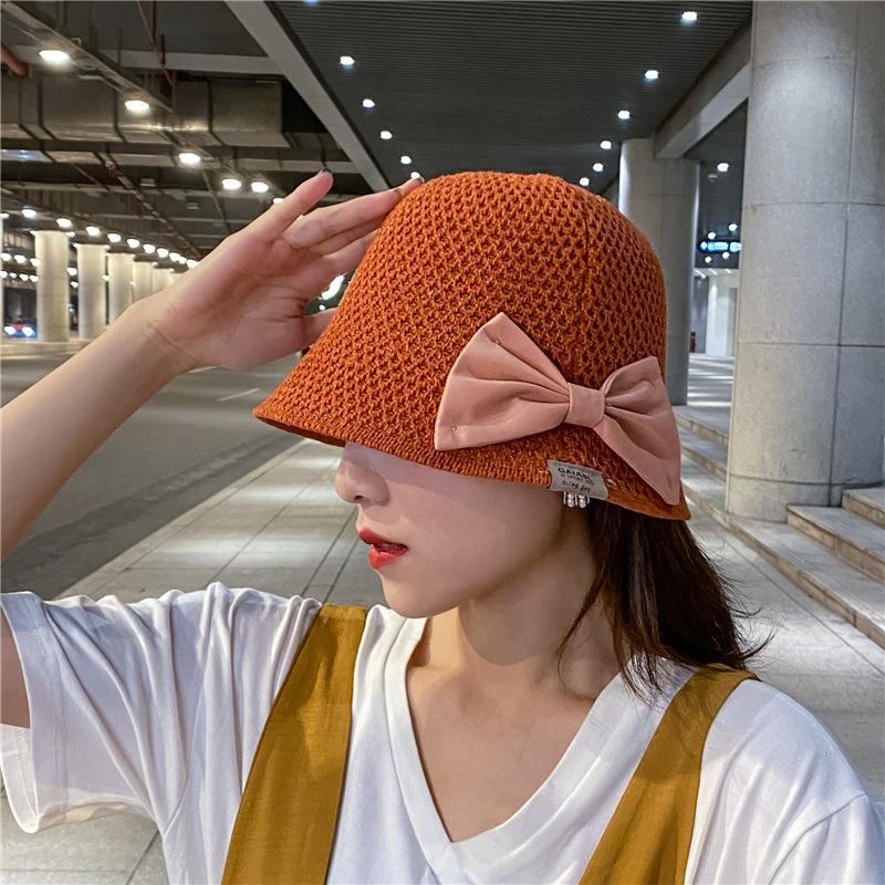 Korean Ladys Hat Foldable Sunblock Beach Hat Bow Big Brim Fishermans Hat