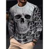Autumn Men's 3D Horror Skull Print Crew Neck Long Sleeve T-Shirt