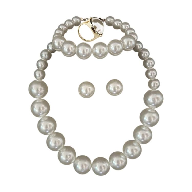Sophisticated Simulated Pearls Jewelry Ensembles 5Pcs Necklace Bracelet Earrings for Styling