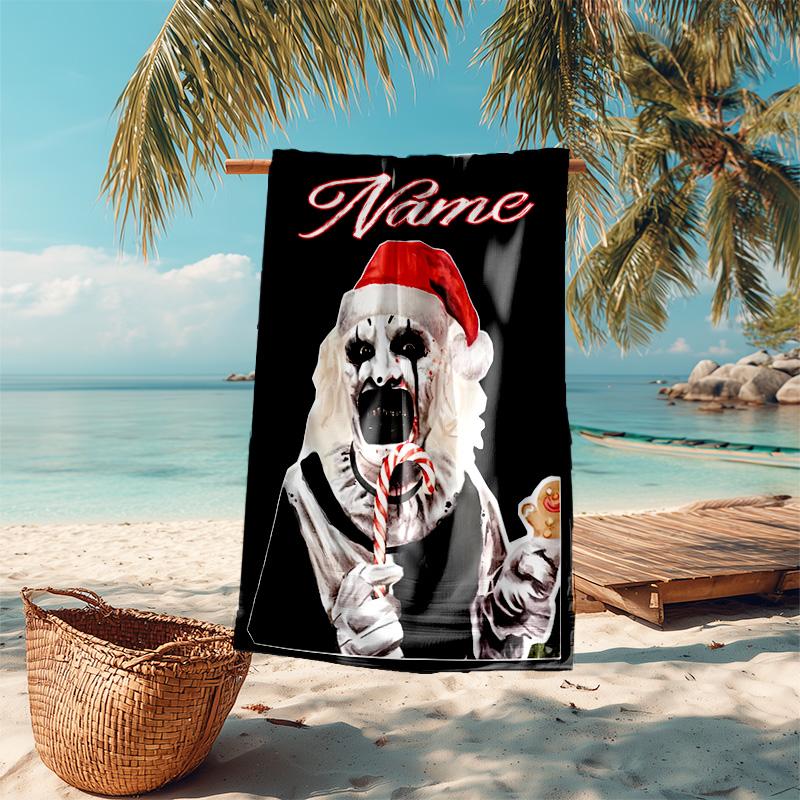 Personalized customized proof beach towel with Terrifier Art the Clown pattern - soft, absorbent,quick-drying,perfect swimming,camping&bathing