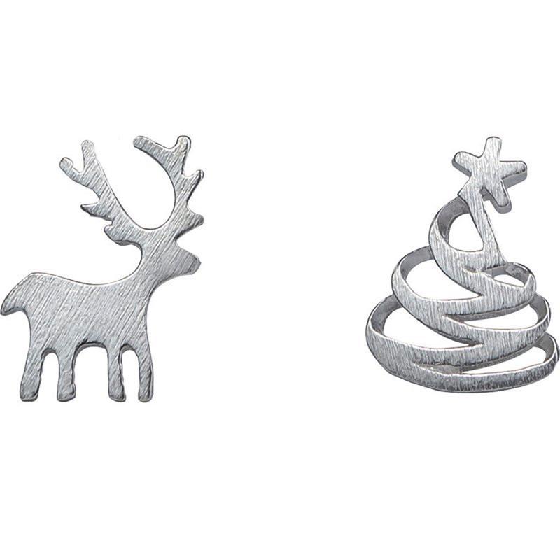 Mori Style Asymmetrical Christmas Earrings: Sweet Little Deer & Tree Design for Students, Korean-Inspired Creative Personality