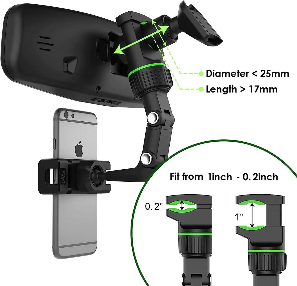 Earview Mirror Phone Holder, 360° Rotatable Retractable Car Phone Mount, Multifunctional Rear View Mirror Holder for Phones