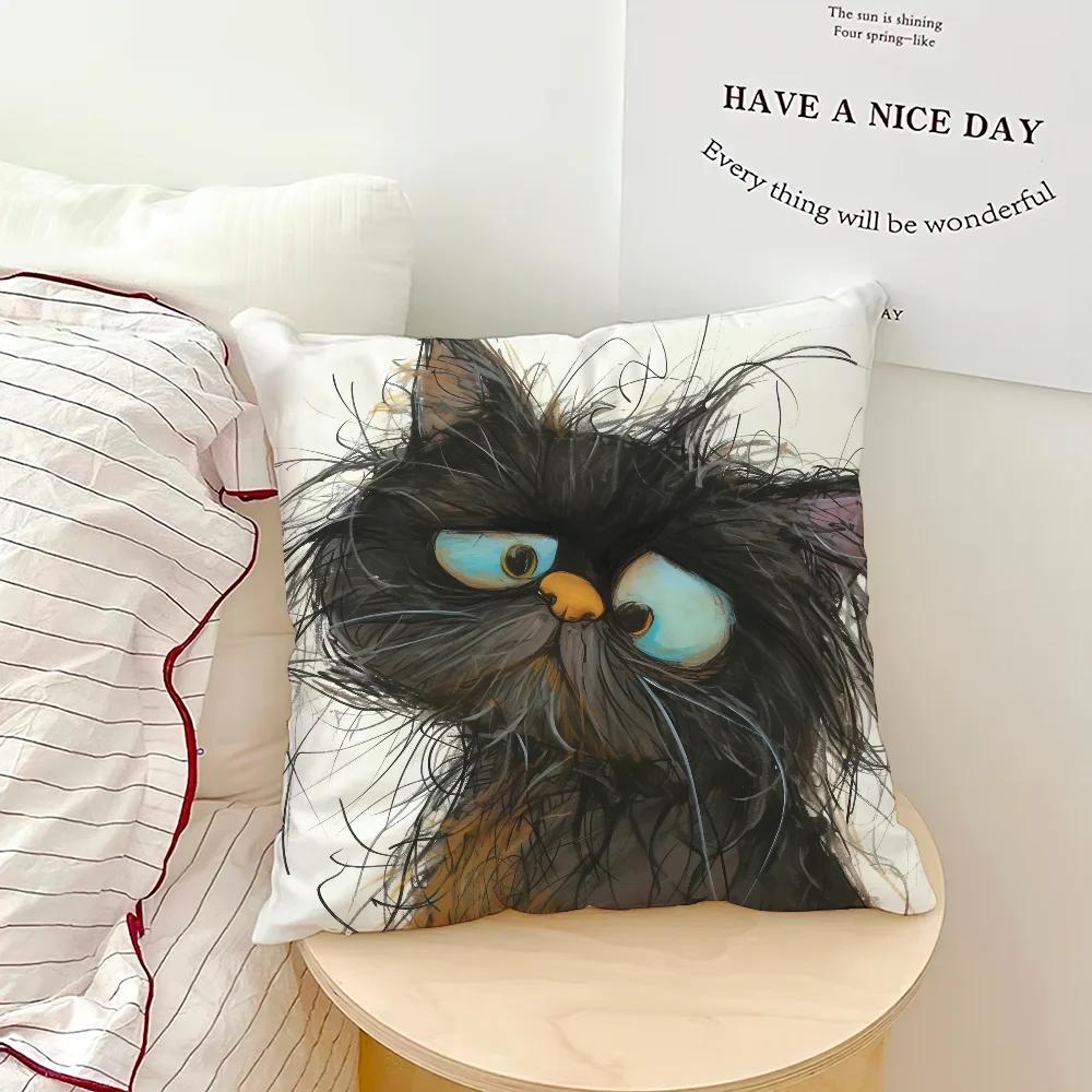 Cute Cat Printed Pillowcase Office Car Sofa Bed Cushion Cover Home Bedroom Decoration