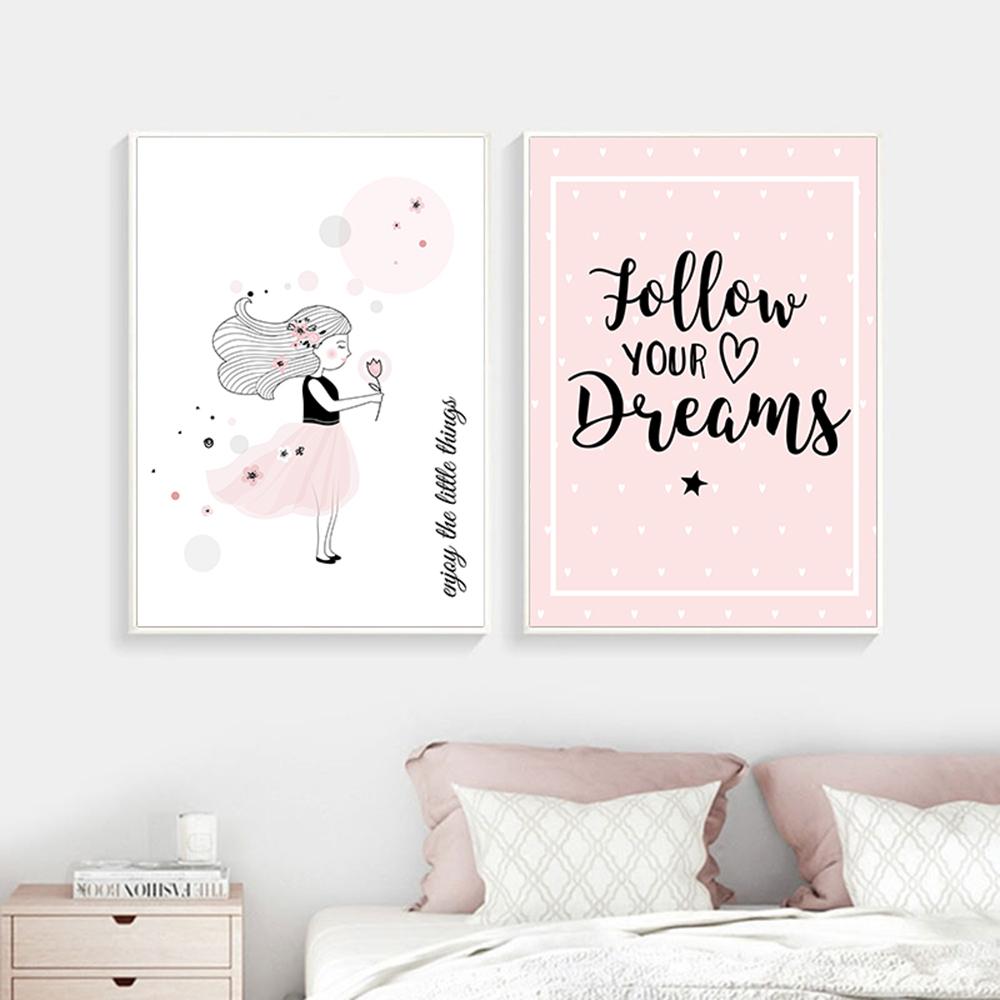 Pink Baby Girl Room Decor Nordic Kids Poster For Children Nursery Wall Art Cartoon Kite Pictures Posters Prints Canvas Painting