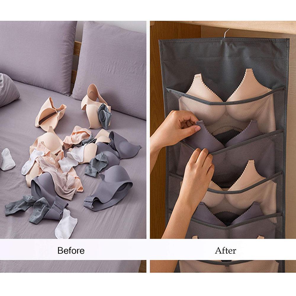 Double Sides Hanging Storage Bag Underwear Socks Bras Foldable Organizer Home Use Wardrobe Hanging Bag