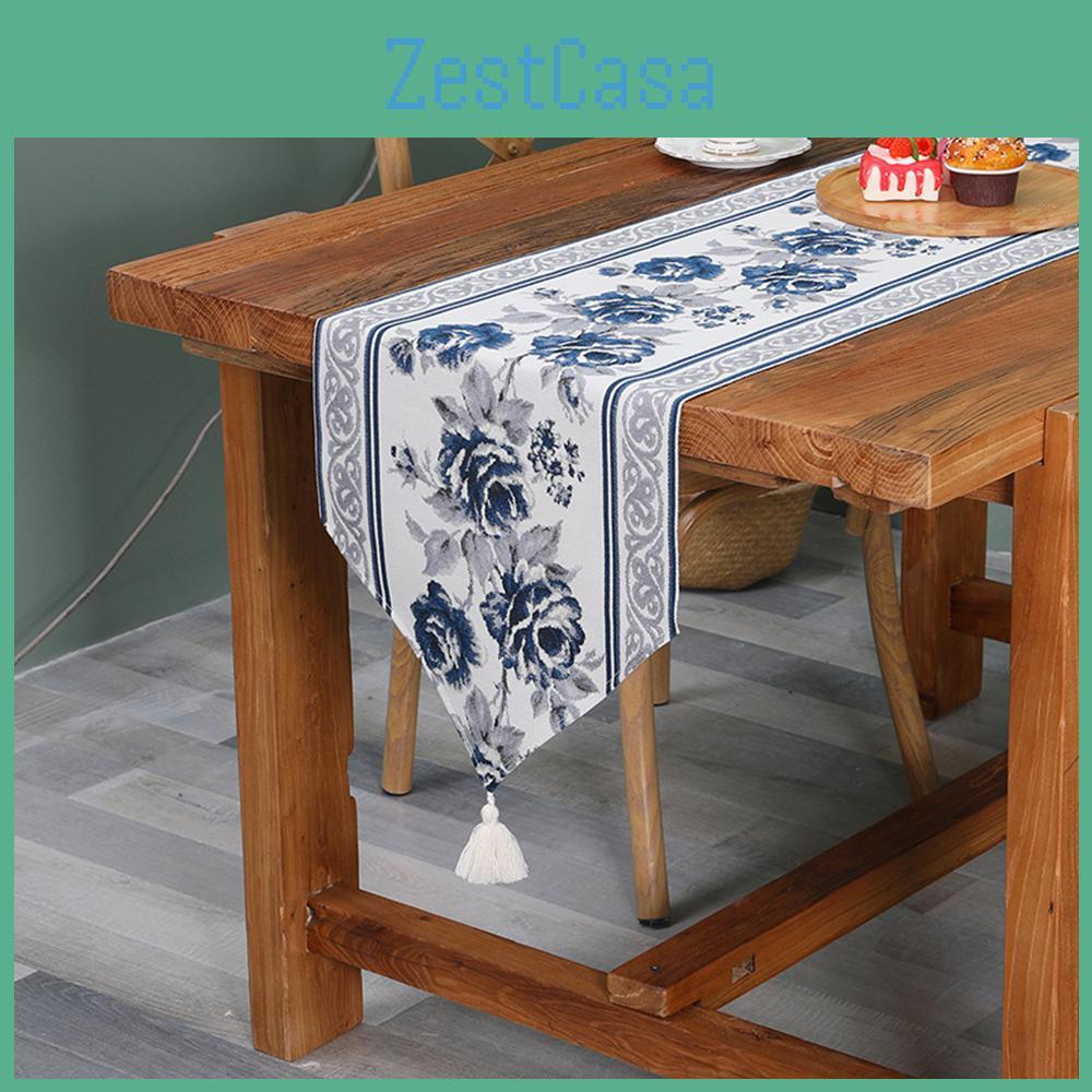 Dining Runner Table Table For Embroidery Floral Tassel Classical Luxury Modern Elegant Table Runners Wedding Decoration Table