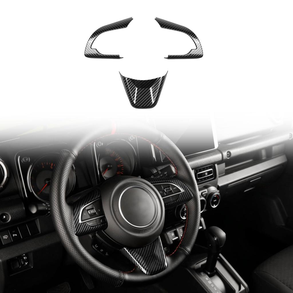 FDAIUN Car Steering Wheel Button Panel Decorative Frame for Suzuki Jimny 4th Generation Carbon Fiber Made of Stylish Interior Panel with Tape (JB64,