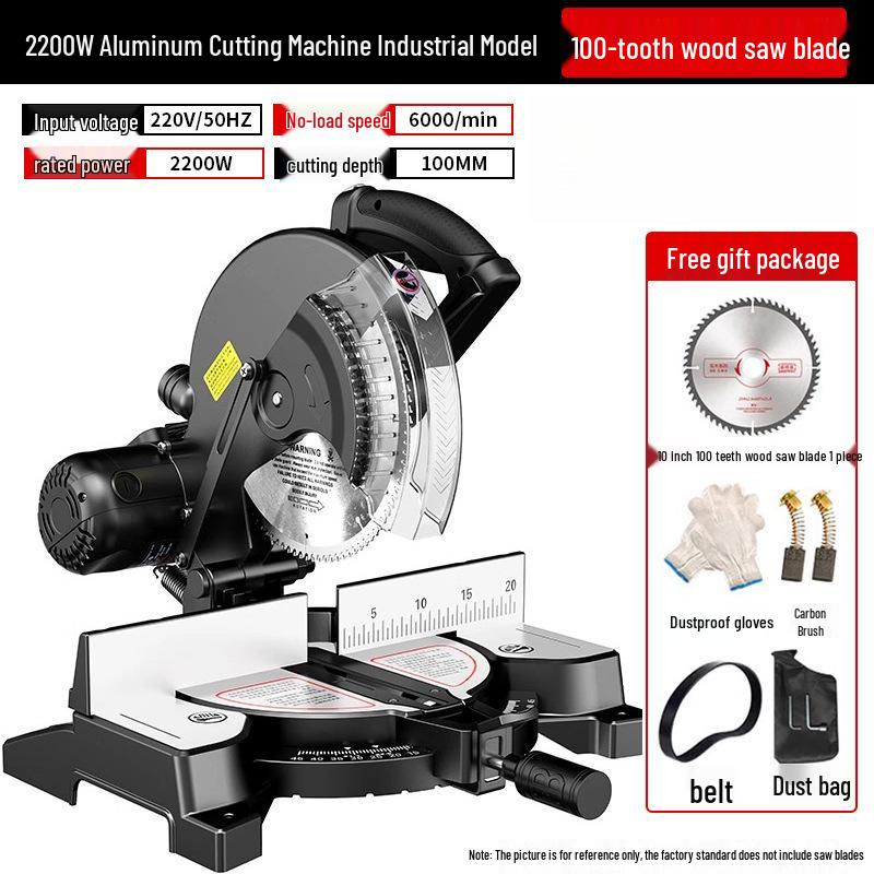 10-Inch High Precision Aluminum Alloy Miter Saw for Multifunctional Wood & Metal Cutting, 45 Degree Configuration.