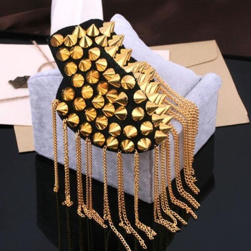 1Pc Punk Skirt Silver Rivet Tassel Necklace Epaulet Shoulder Flap Badge золотой