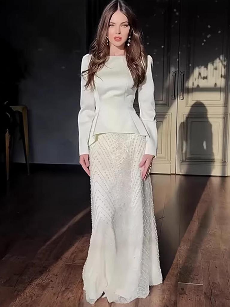 Elegant Printed Slim Long Sleeve Skirt Two-Piece Set - 2026 New Style
