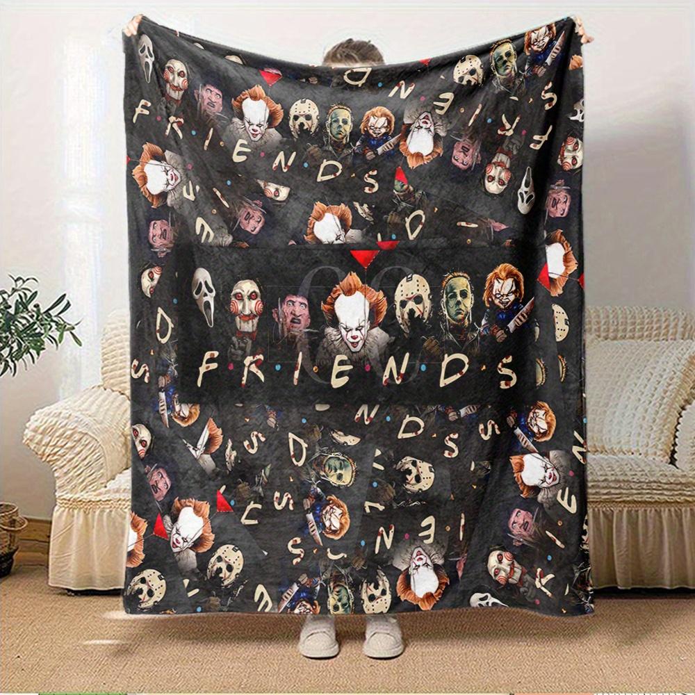 1pc Horror, ,Printed Flannel Blanket, Super Soft Plush Bed Cover, Four Seasons Quilt for Sofa, Bed, Office,90
