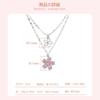 [K.L.Y] Women's Popular Cherry Blossom Necklace, Sterling Silver 925, High-Quality Pink Zirconia, Hypoallergenic, Double Strand Necklace, 18K Pink Gol