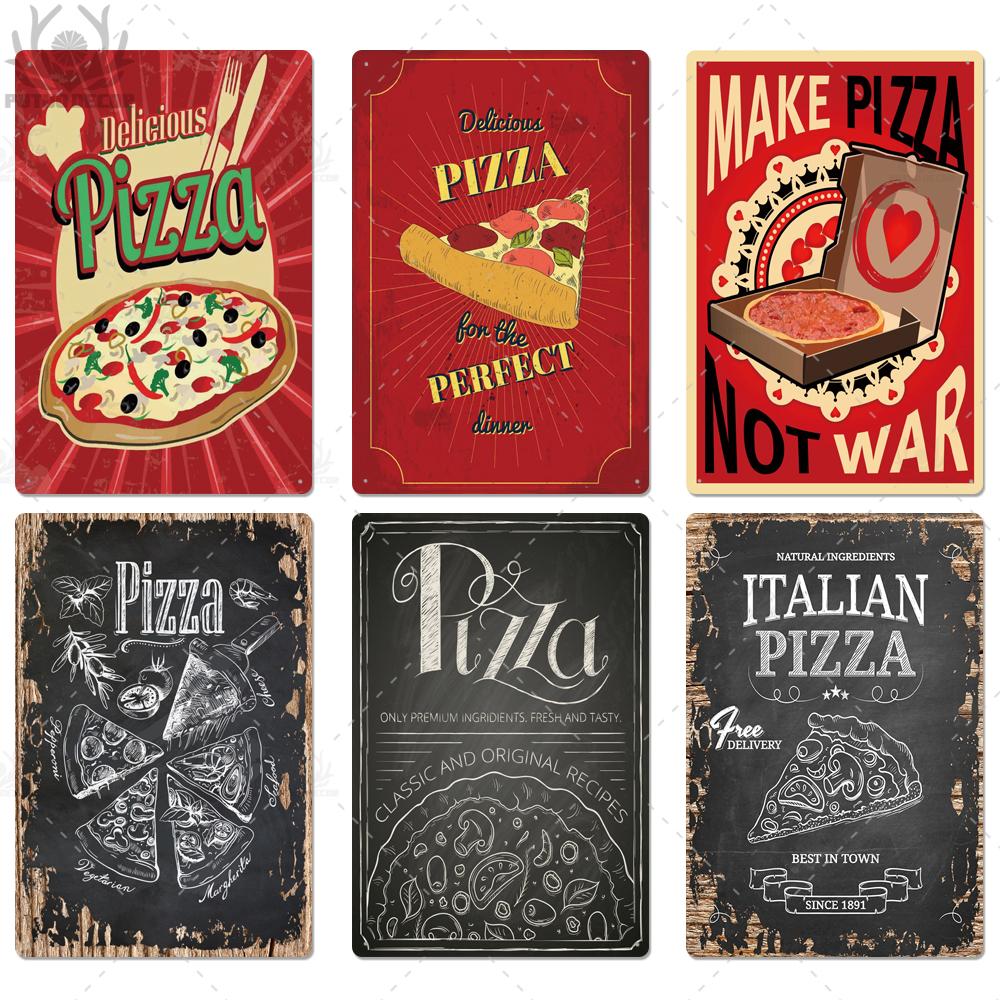 Putuo Decor Pizza Plaque Metal Vintage Tin Sign Retro Wall Art Poster for Cafe Bistro Restaurant Home Shop