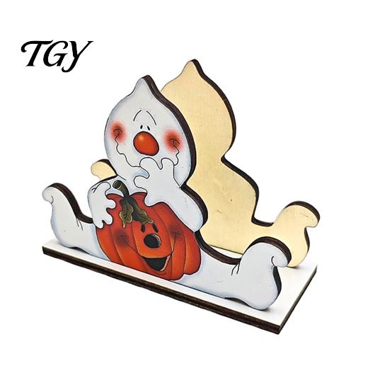 Funny Halloween Home Accessories Wood Napkin Holder, Vintage Rustic Dispenser Organizer, Spooky Ghost Holder Black Cat Boo Tissue Stand for
