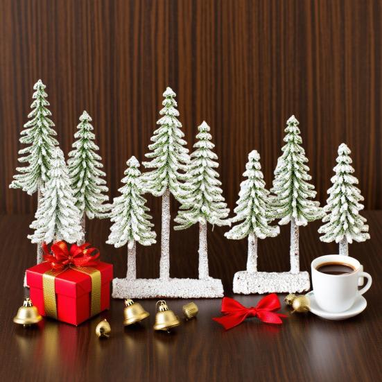 Mini Christmas Tree Artificial Bottle Brush Tree With Wooden Base Small Snow