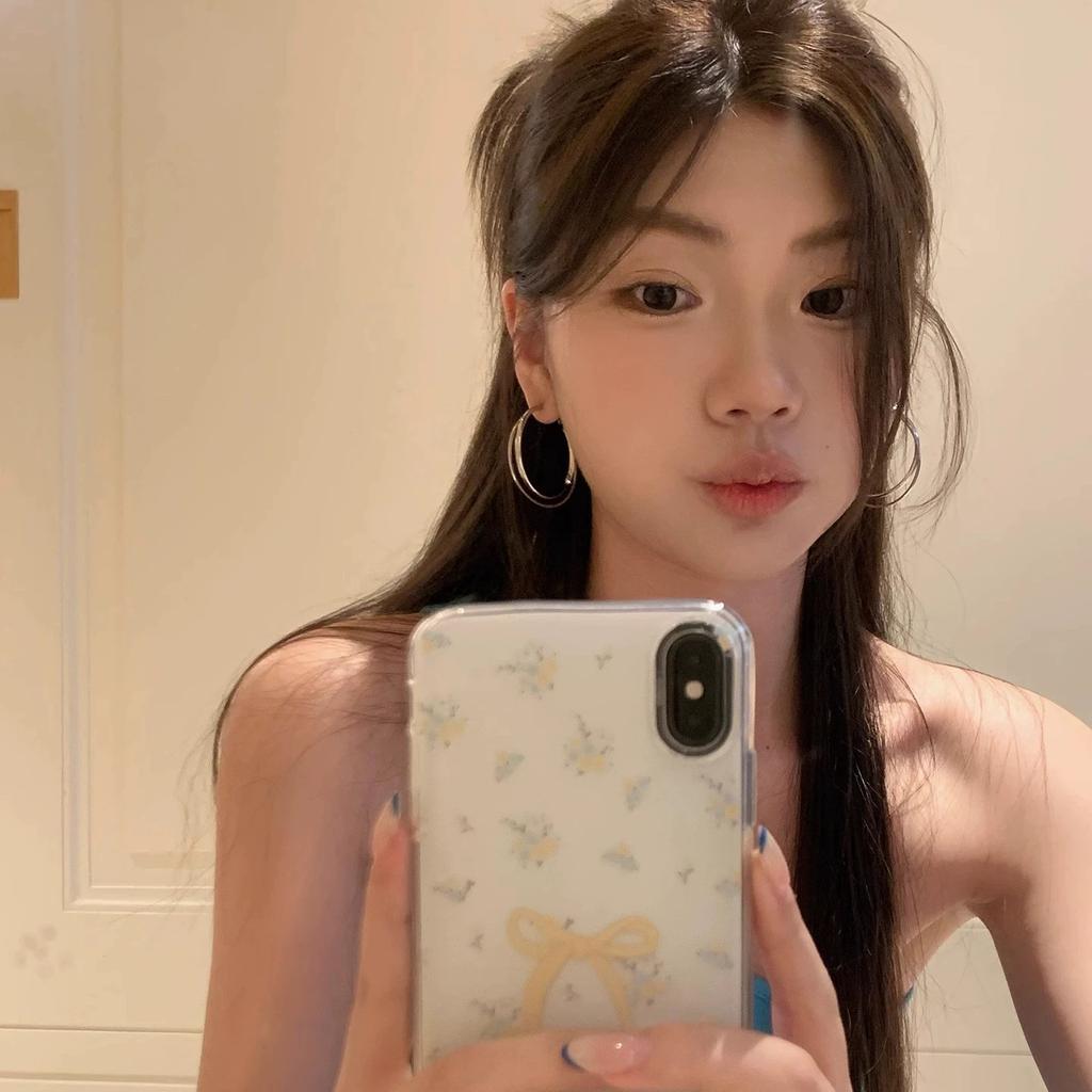 Metal double-layer circle earrings, women's light luxury high-end temperament, large earrings, stud earrings, personalized plain ring ear jewelry