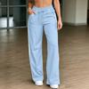Women's High Waist Straight Leg Casual Pants with Tie Front and Patchwork - Loose Fit Color for Everyday Wear