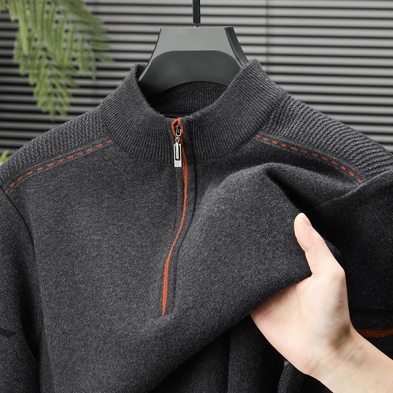 Men's Thickened Heavyweight Half-Zip Knit Sweater - Striped Jacquard, New Autumn/Winter Arrival