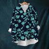 Women's Loose Ruffled Retro Floral Print Stand Collar Long Sleeve Cotton And Linen Top
