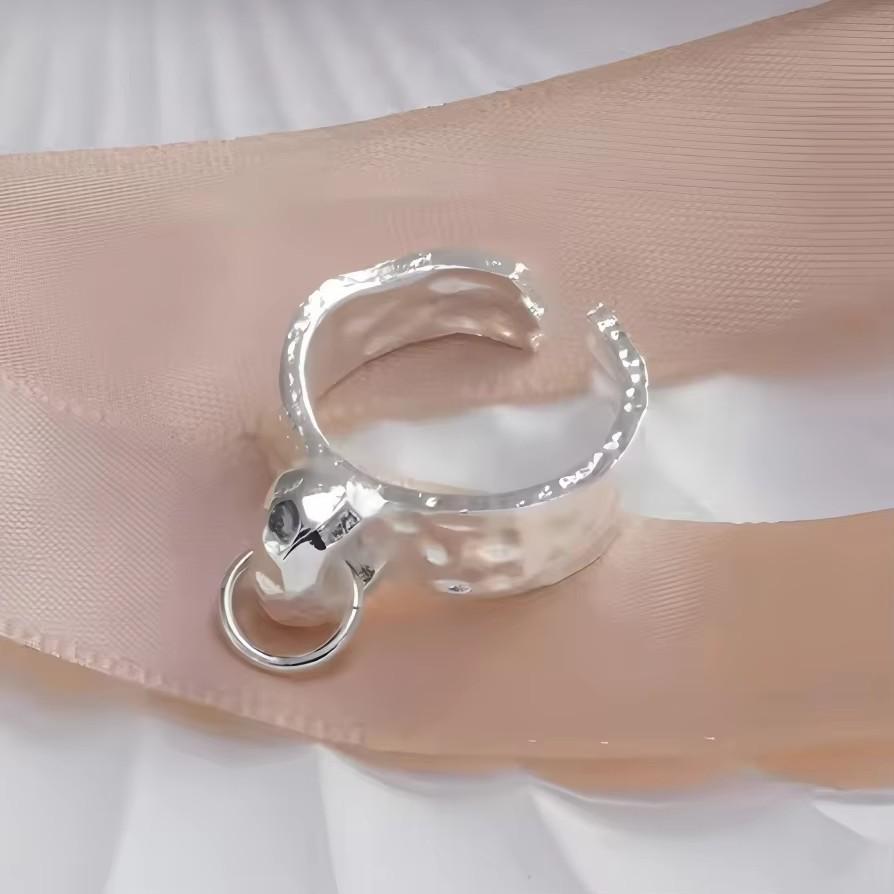 PANJBJ 925 Silver Line Crossing Ring for Women Punk Hip Hop Exaggerate Trend Adjustable Jewelry Party Gift