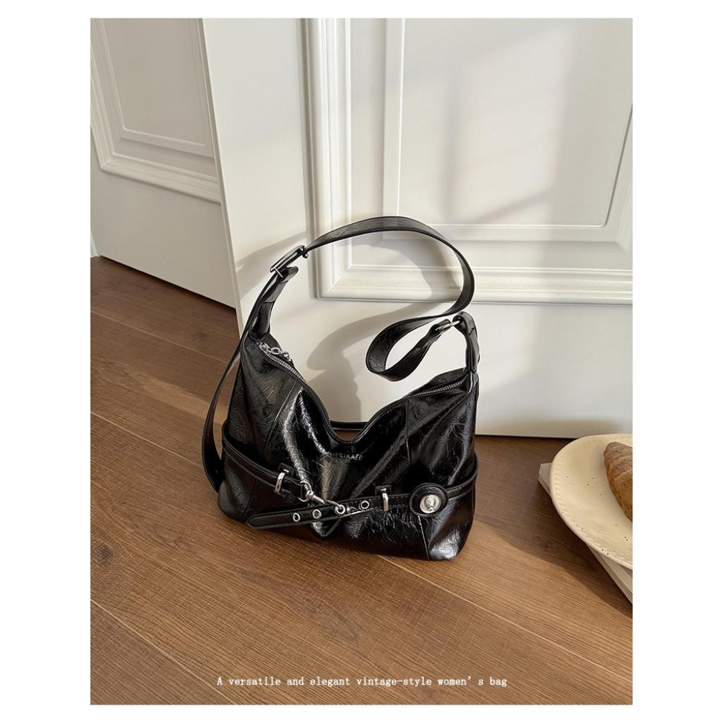 Xeie Thuk Shoulder Bag Women Glossy PU Adjustable Strap Daily Commuting