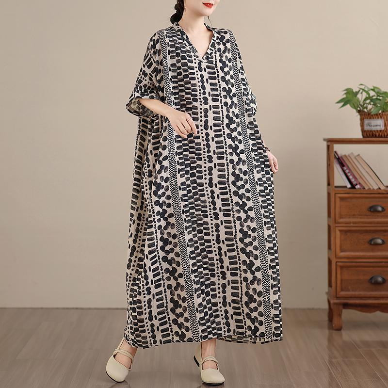 DIMANAF New 2026 Women Plus Size Spring Summer Beach Vintage Long Dress Loose Oversize Maxi Floral Print Black