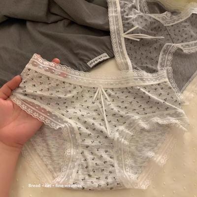 Lady Spring and Summer Thin Model Sweet Lace Floral No Trace Briefs
