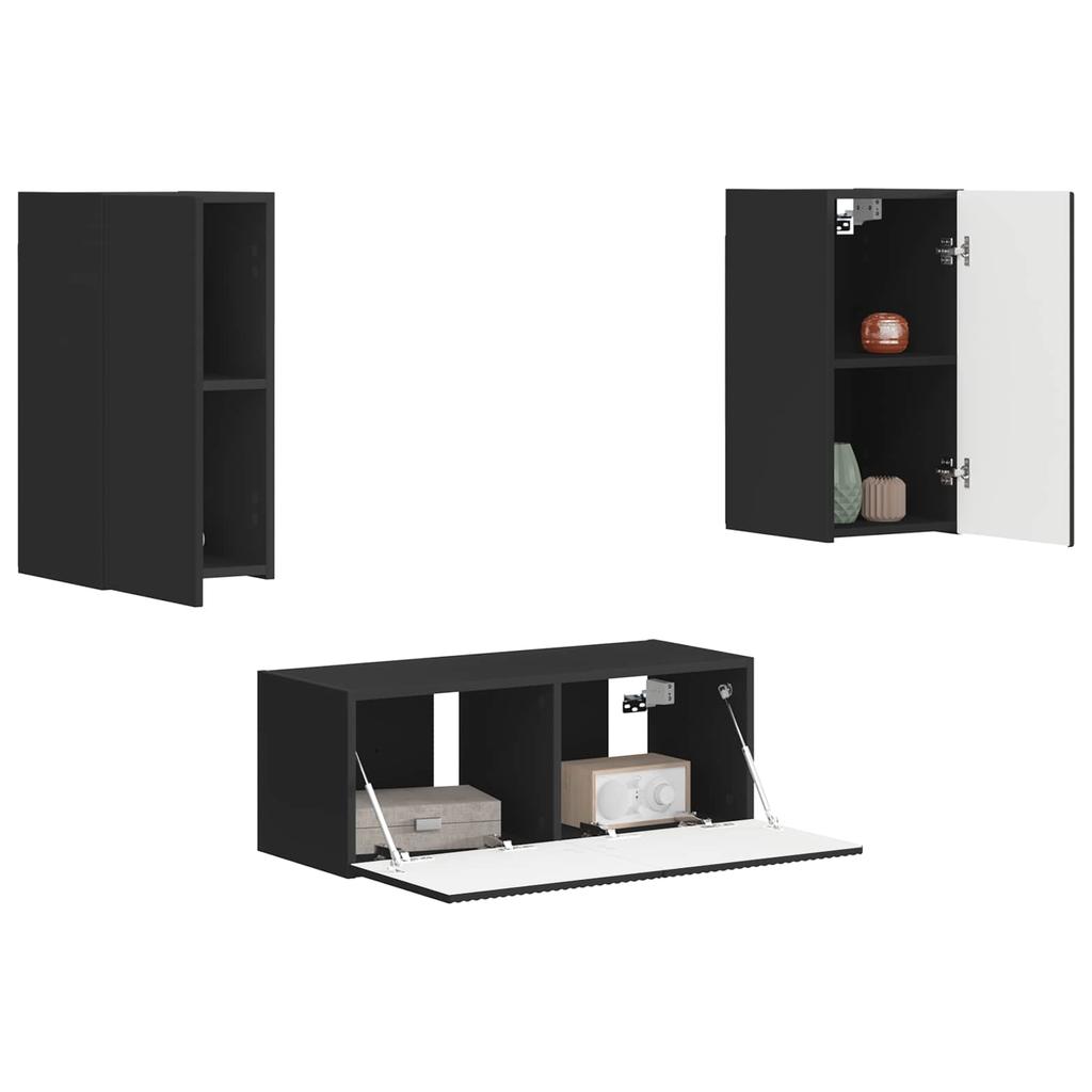 TV Cabinet Set 2 Pcs Black Engineered Wood
