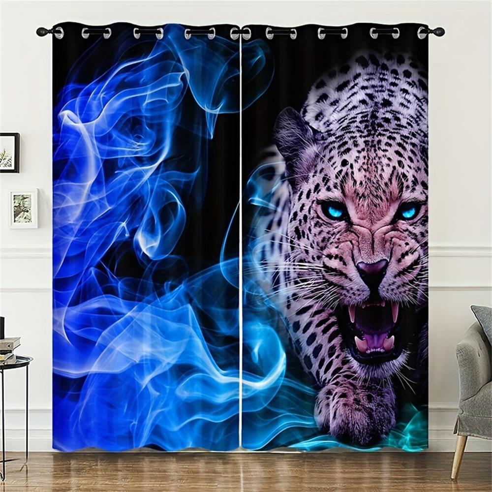2pcs Luxury Gold Lion Tiger Animal Kids Curtains Blinds Window Treatment for Bedroom Office Kitchen Living Room Study Home Decor