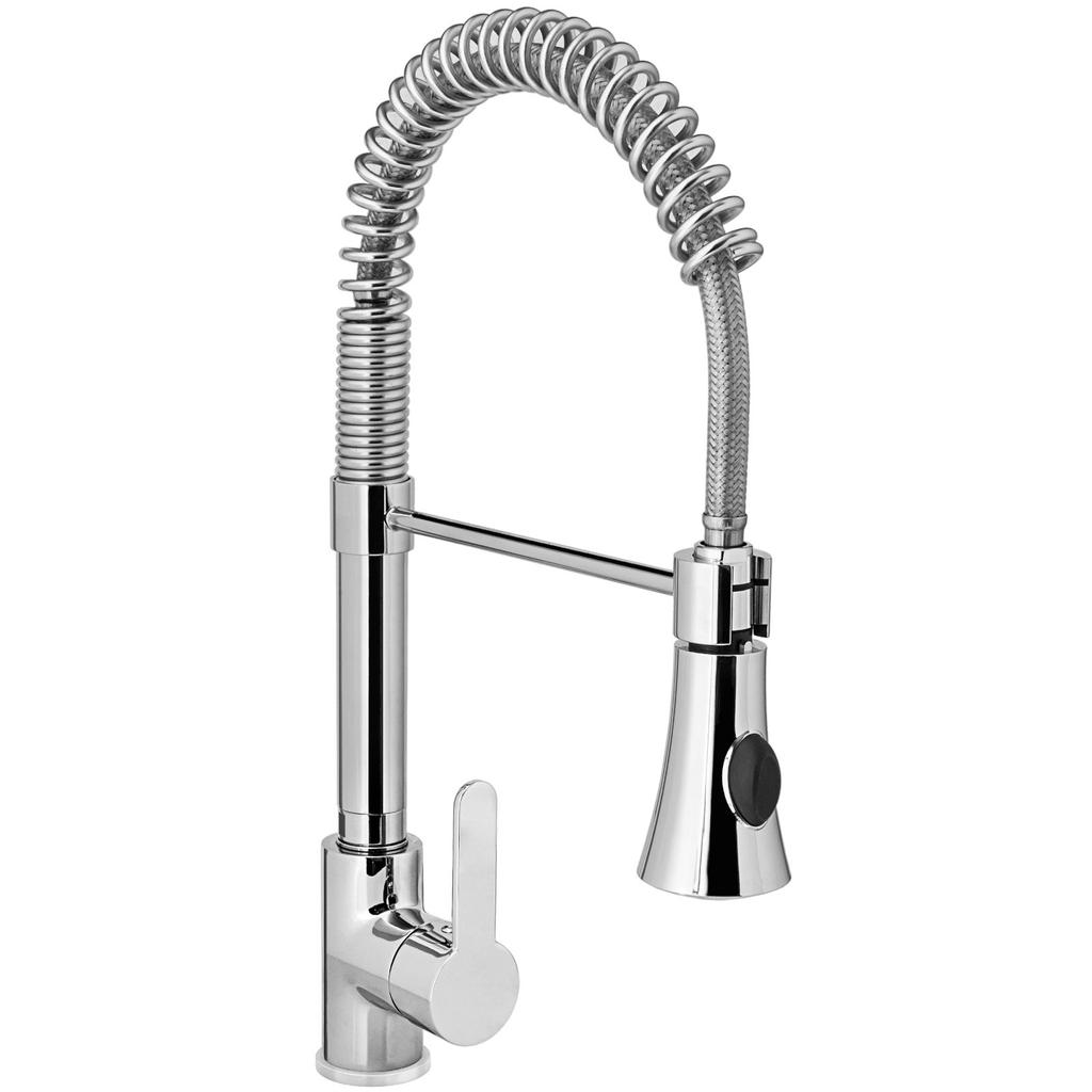 Single-hole stainless steel washbasin tap with pull-out shower, height 445 mm, Hendi 810170