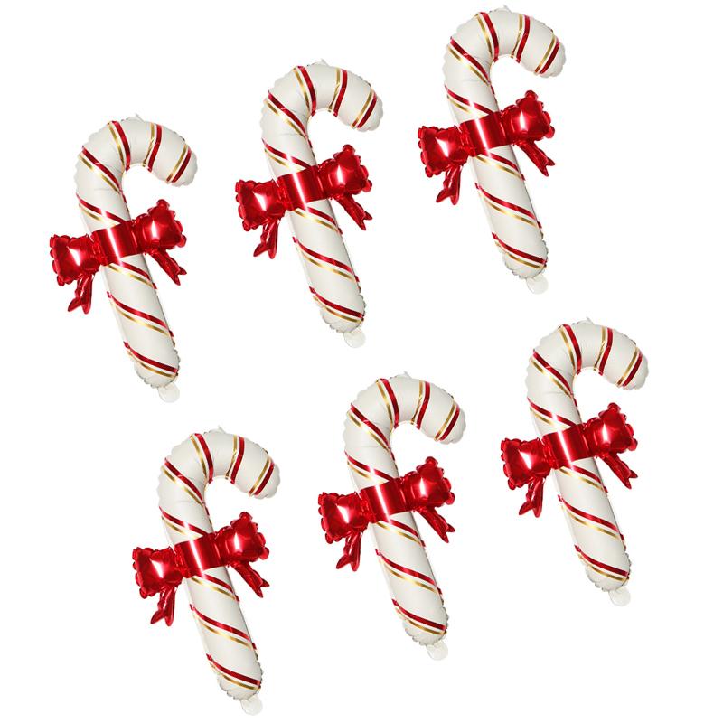 6pcs Christmas Decoration Candy Cane Bow Balloon Red And Green Stripes Christmas Foil Balloon Xmas New Year Party Supplies