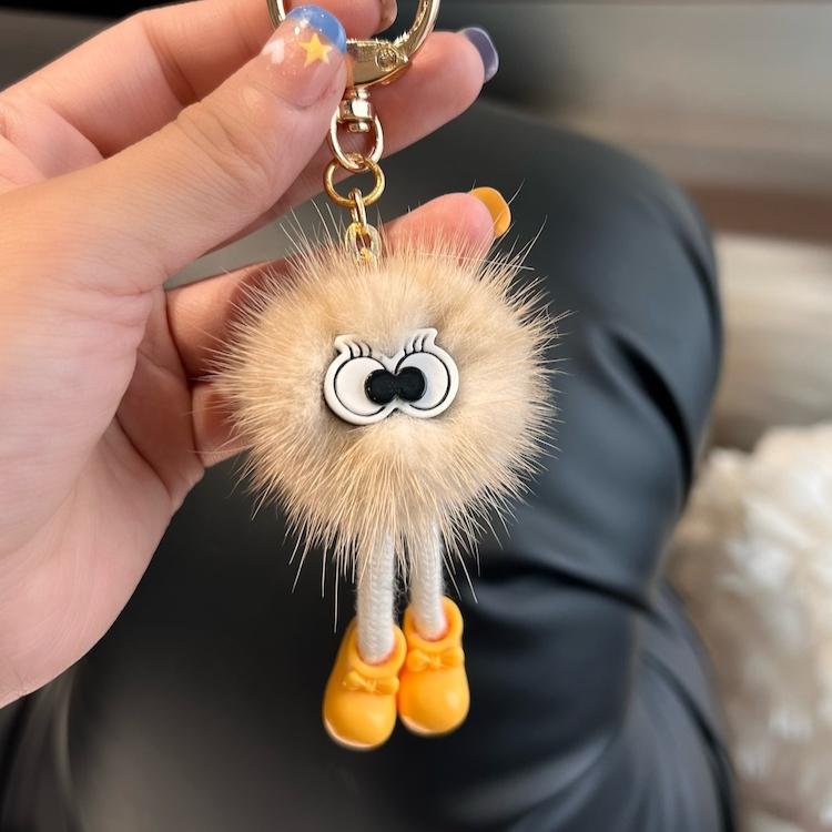 [Cute Long Legs] Mink Hair Car Keychain Pendant Ins Internet Celebrity Hair Pom-pom Book Bag Pendant