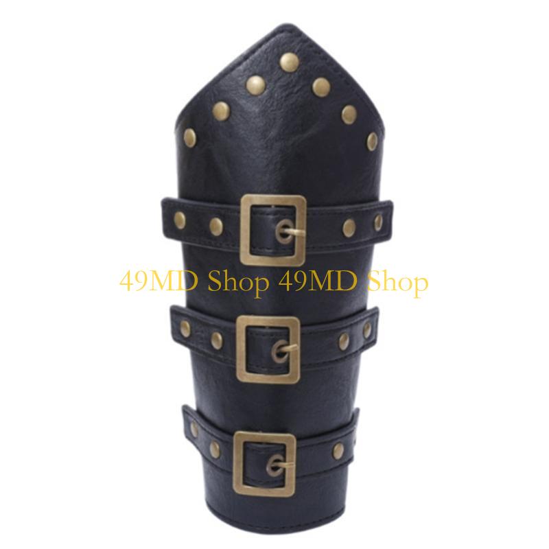 49MD 2pack Handmade Leather Wrist Bracers Durability PU Leather Steampunk Arm Cuffs