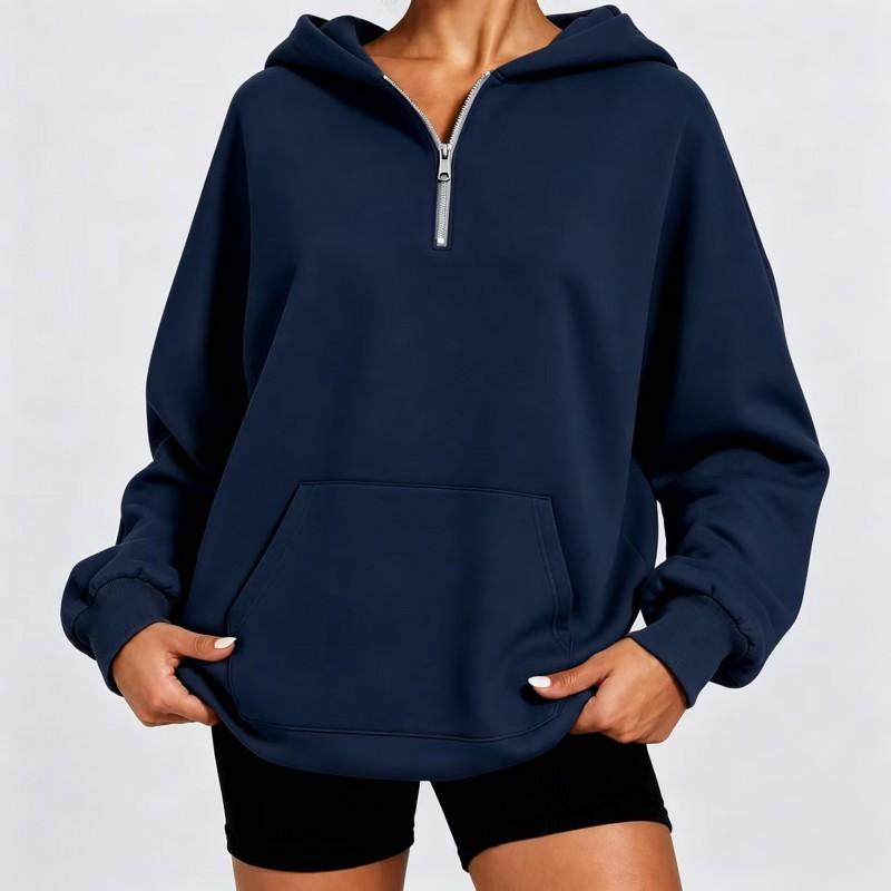 Womens Oversized Half-Zip Hooded Sweatshirt Loose Fit Long Sleeve Casual Top Winter 2026
