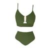 Women Two Piece Swimsuit High Waist Bikini Set Textured Fabric V Neck Top Adjustable Straps Swimwear for Beach Pool Vacation