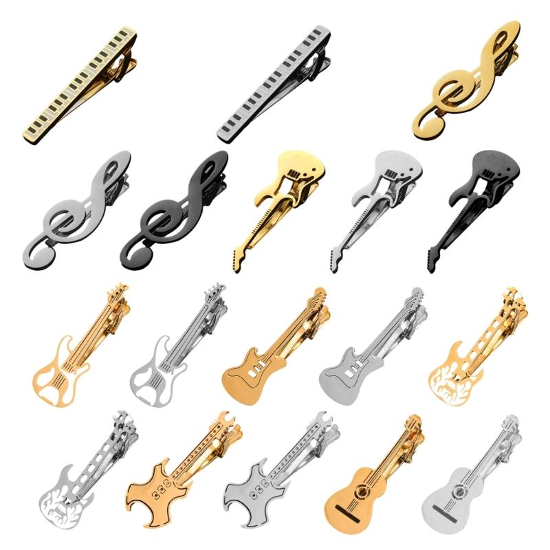 Creative Metal Punk Guitar Tie Clip Instrument Music Note Tie Pin Piano Key Necktie Buckle for Men's Necktie Accessories