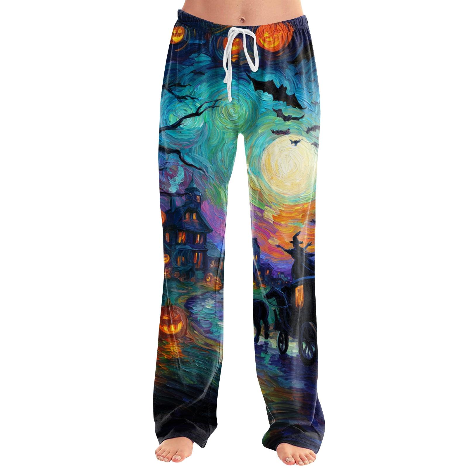 Women s Halloween Print Loose Fit Casual Pants XL