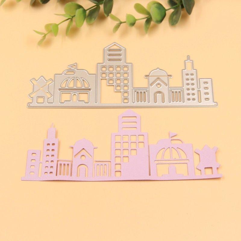Şehir Evi Kesme Ölür Metal Stencil DIY Scrapbooking Albümü Kağıt Kartı Kabartma Zanaat Sanat Kalıp Kesim Bina Okul