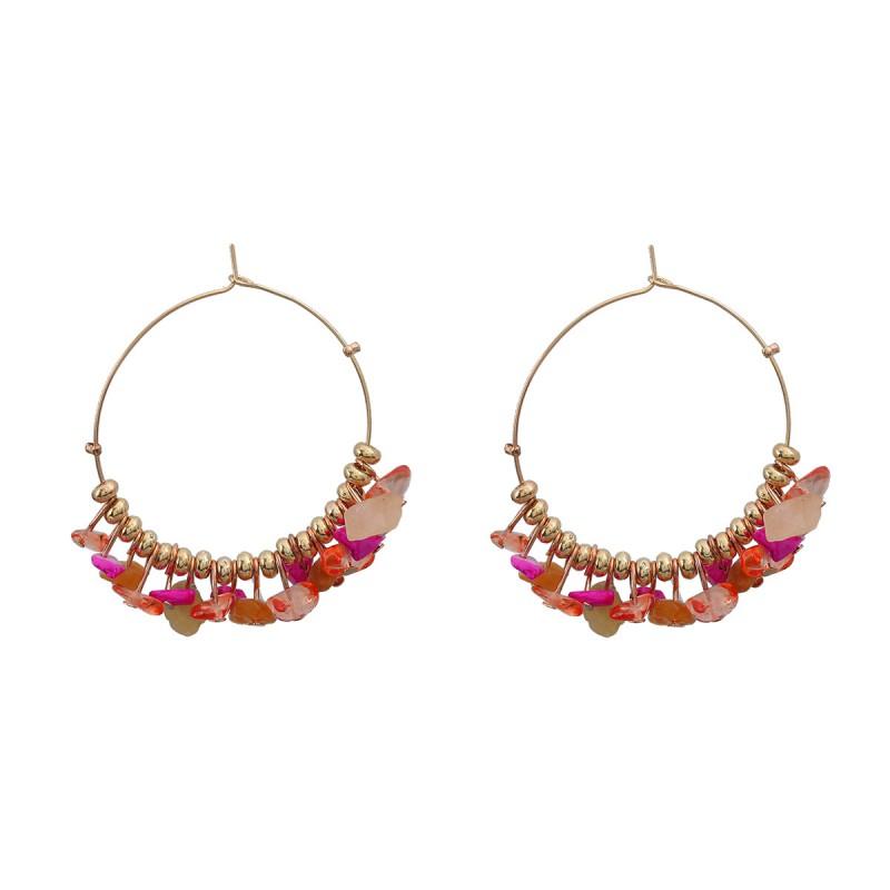 Boho Chic Circular Alloy Resin Earrings Women Geometric Dangle Hoop Jewelry Ethnic Style