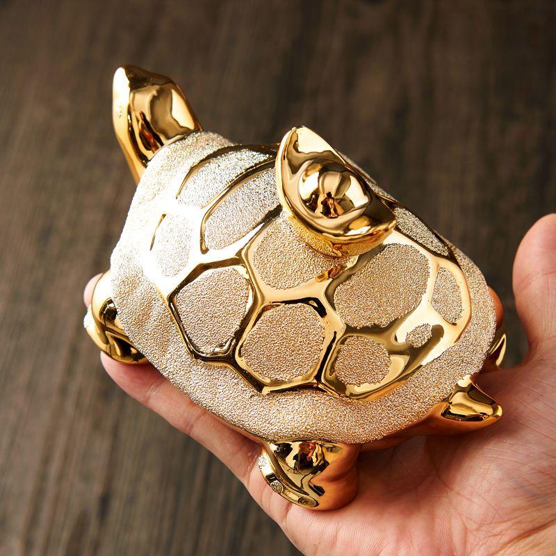 Gold-plated Lucky Money Ceramic Turtle, Home Decoration Artifact, Simplicity TV Desktop Wine Cabinet, Originality Gifts