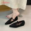 Aphixta 2.5cm Height Increasing Women's Mary Janes Sewing Dec Cow Suede Upper Flats Pointed Toe Autumn Korean Style Ladies Shoes