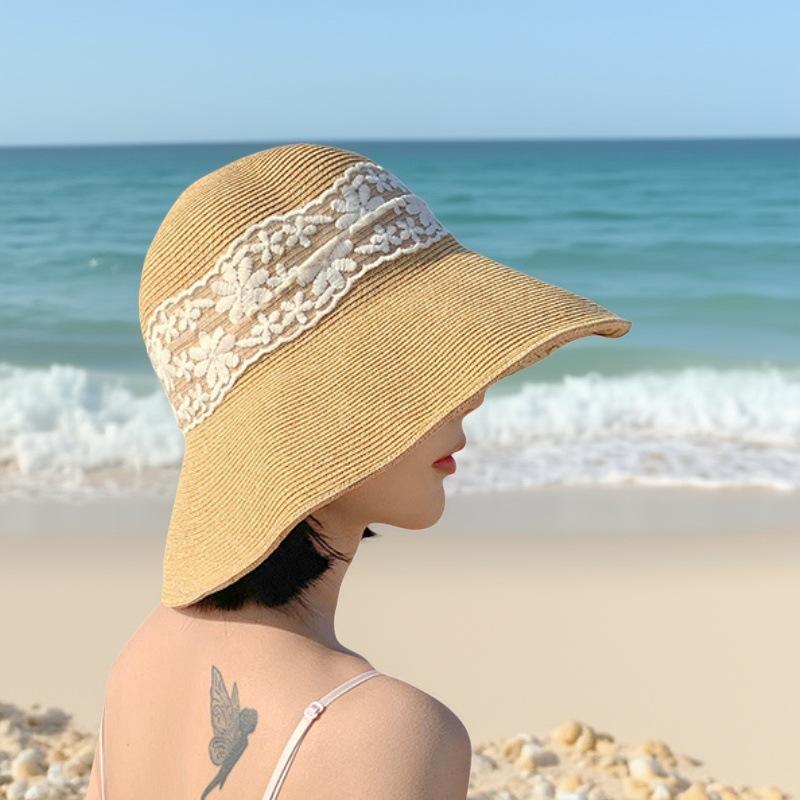 

Lace straw hat Summer seaside vacation Beach sun protection Straw hat Children s foldable sun hat Sun hat M（56-58cm）