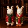Christmas White Rabbit Figurine Room Decor Handcrafted Wood Carving Home Decorations Desk Accessories Room Wooden Rabbit Statue