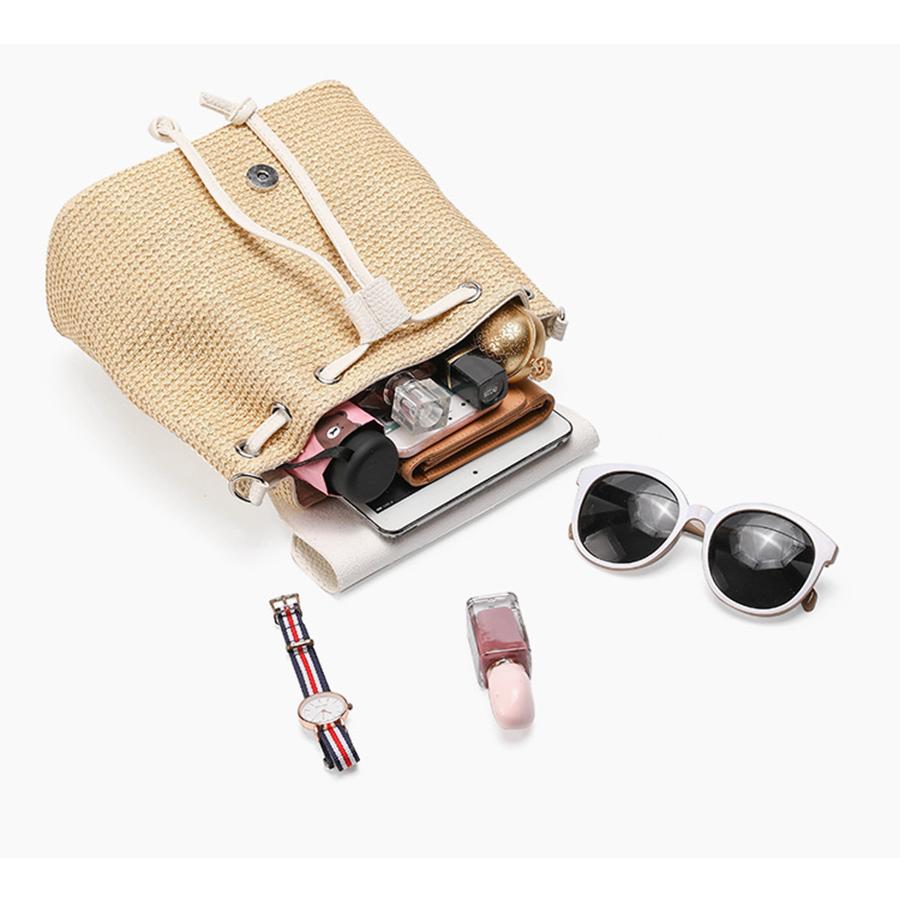 Straw  Backpack for Teenage Girls Shoulder Cord Female Travel Daypack High Capacity Backpack