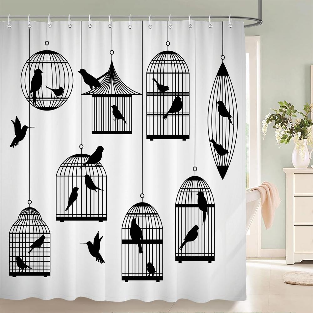 Nordic minimalist art printing Shower Curtain, Waterproof Fabric Flower and leaf Bird pattern Bathroom Curtain for Bathtub Decor